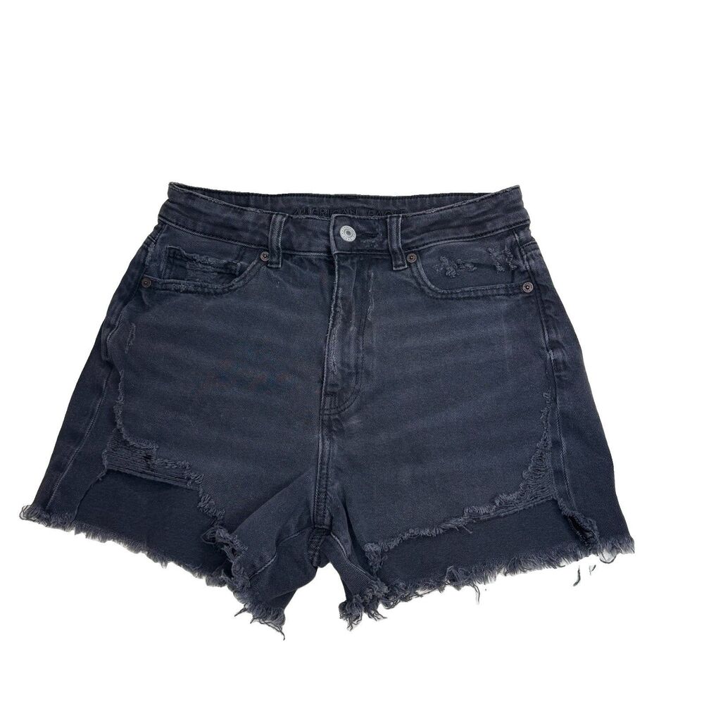 American Eagle Cut Off Raw Hem Black Comfort Stretch Waist Shorts Womens Size 4